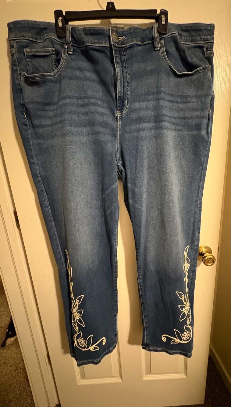 Boho Lane Bryant Plus Size 26 Straight Leg Embroidered Floral Denim Jeans